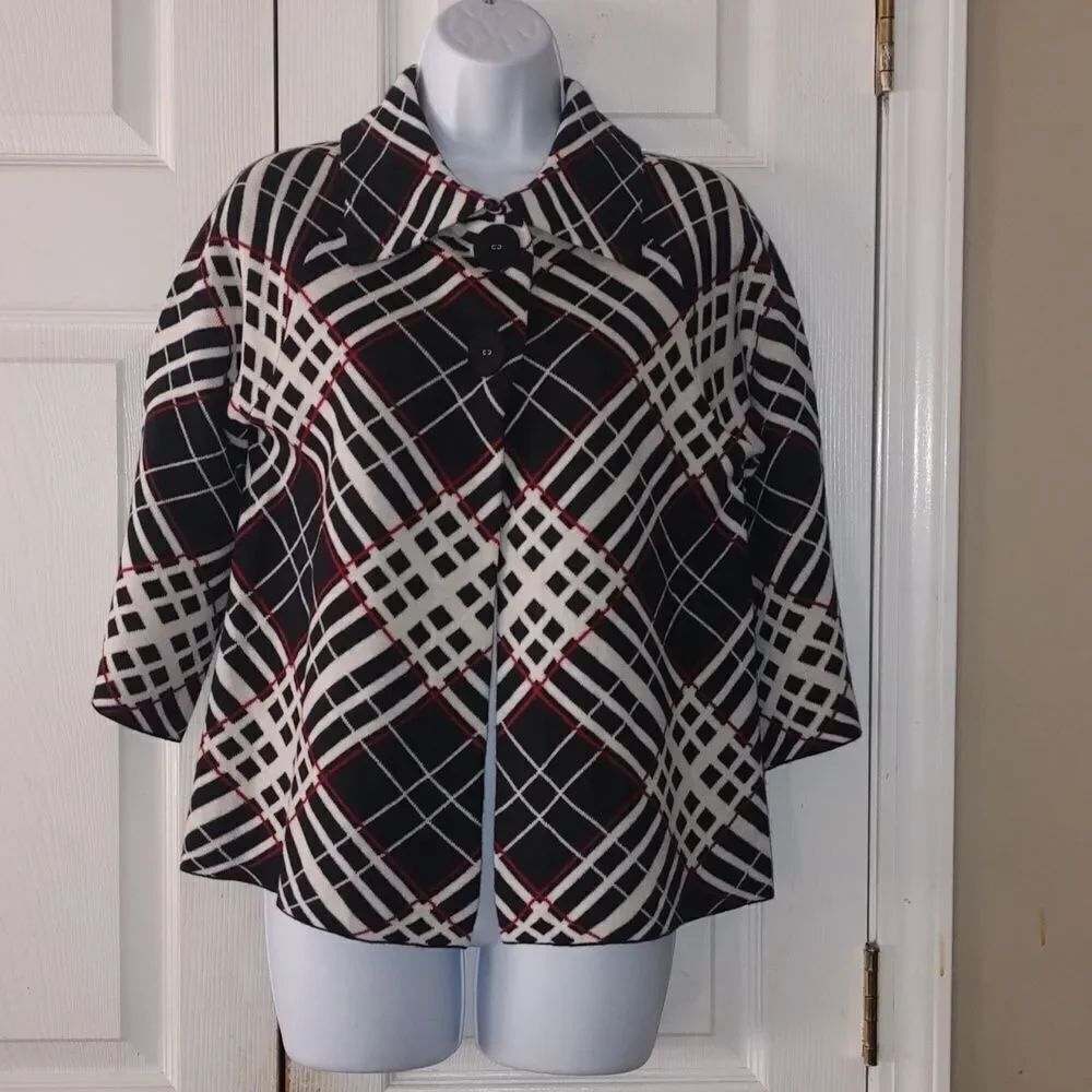 Kim Rogers black white red sweater jacket cardigan holiday party office Sz S